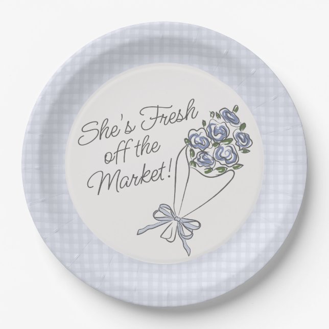 Blue Flower Market Fresh Floral Bridal Shower Paper Plate (Front)