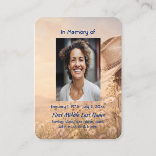 Blue Flower Memorial Prayer Photo Keepsake Business Card