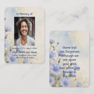 Blue Flower Memorial Prayer Photo Keepsake Business Card