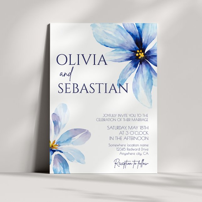 Blue Flower Minimalist elegant wedding Invitation (Creator Uploaded)