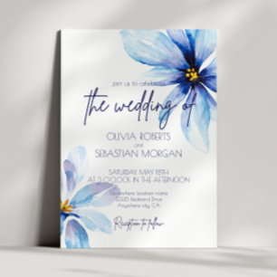 Blue Flower Minimalist elegant wedding Invitation