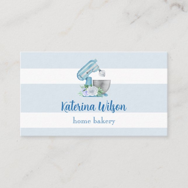 Blue Flower Mixer Pattern Bakery Business Card (Front)