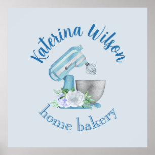  Blue Flower Mixer Small Bakery Logo Brand Asset Poster