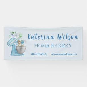 Blue Flower Mixer Small Bakery Logo Brand Banner