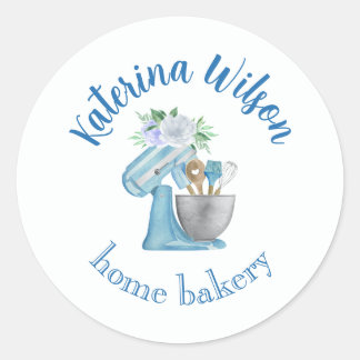  Blue Flower Mixer Small Bakery Logo Brand Classic Round Sticker