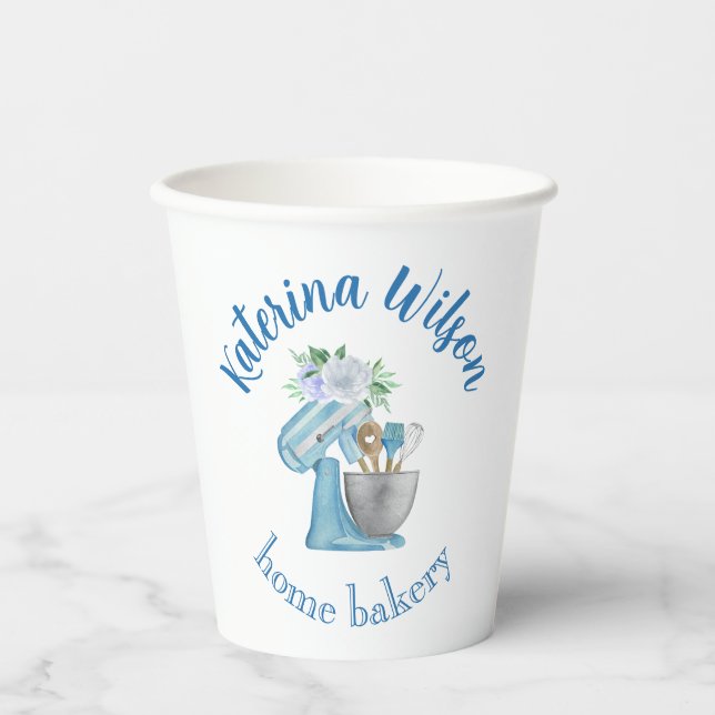  Blue Flower Mixer Small Bakery Logo Brand Paper Cups (Front)