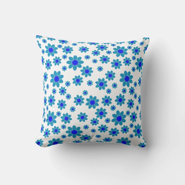 Blue Flower Motif | Daisy Pattern Cushion (Front)