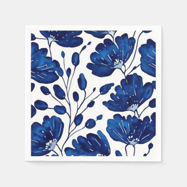 blue flower navy blue napkin (Front)