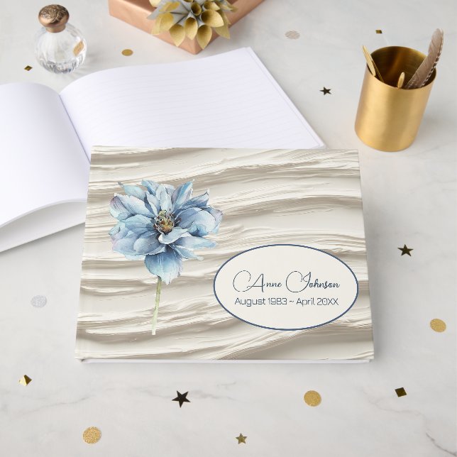 Blue Flower On Ivory Abstract Guest Book (Front Open)