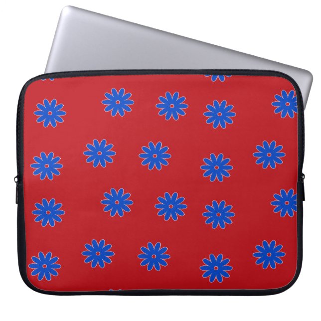 Blue flower on red laptop sleeve (Front)