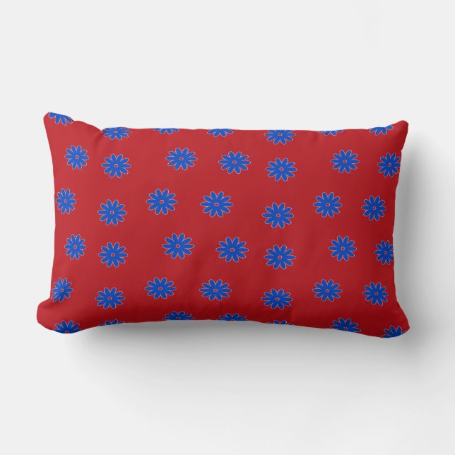 Blue flower on red lumbar cushion (Front)