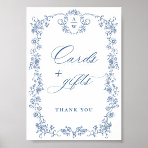 Blue Flower Ornate Victorian Grace Cards and Gifts Poster