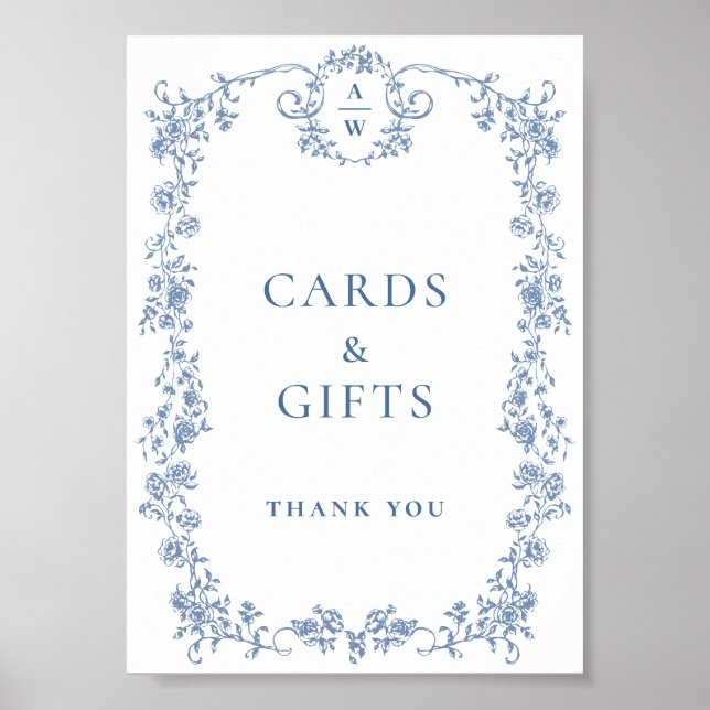 Blue Flower Ornate Victorian Grace Cards and Gifts Poster (Front)