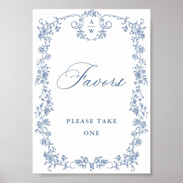 Blue Flower Ornate Victorian Grace Favours Wedding Poster (Front)