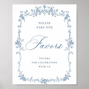Blue Flower Ornate Victorian Grace Favours Wedding Poster