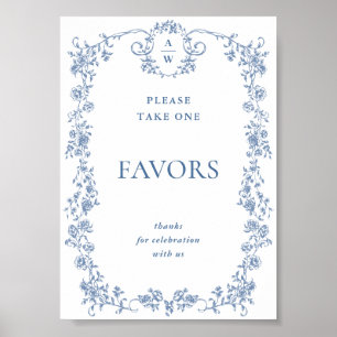 Blue Flower Ornate Victorian Grace Favours Wedding Poster