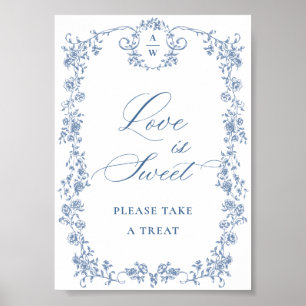 Blue Flower Ornate Victorian Grace Love is Sweet Poster