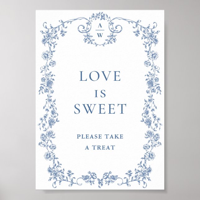 Blue Flower Ornate Victorian Grace Love is Sweet Poster (Front)