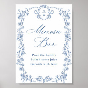 Blue Flower Ornate Victorian Grace Mimosa Bar Sign