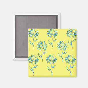 Blue Flower Outline In A Yellow Background Magnet