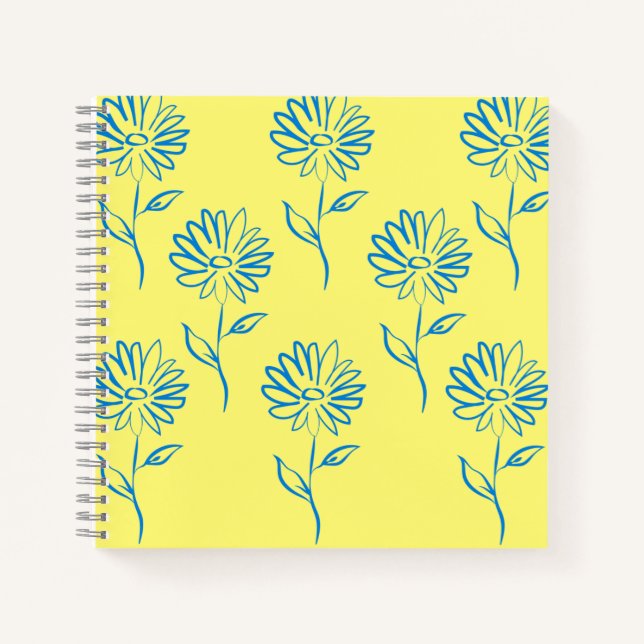 Blue Flower Outline In A Yellow Background Notebook (Front)