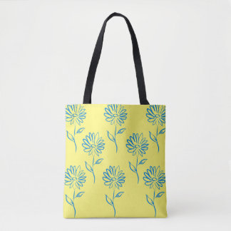 Blue Flower Outline In A Yellow Background Tote Bag