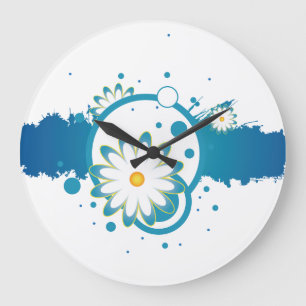 Blue Flower Paint Splash Wall Clock