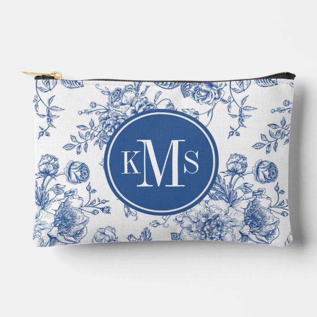 Blue Flower Pattern Accessory Pouch (Front)