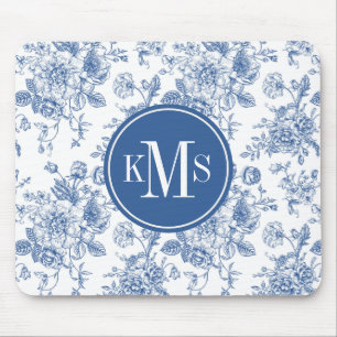 Blue Flower Pattern Mouse Pad