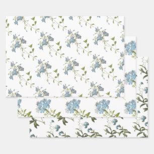 Blue Flower Pattern Wrapping Paper Sheet