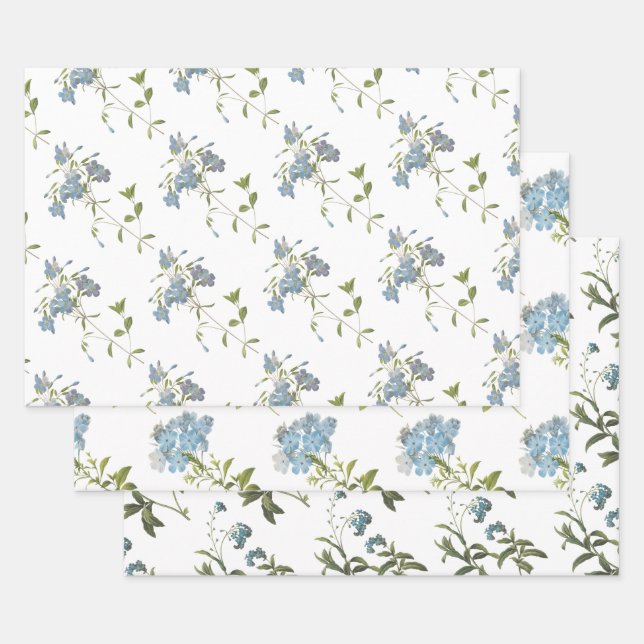 Blue Flower Pattern Wrapping Paper Sheet (Set)