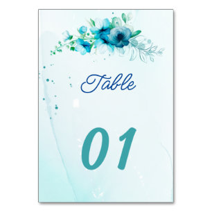 Blue Flower Personalised Wedding Table Number