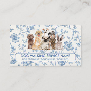 Blue Flower Pet Watercolor Dog Portrait Business Card