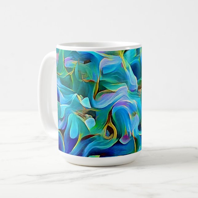 Blue Flower Petals Art Mug Coffee Cup (Front Left)