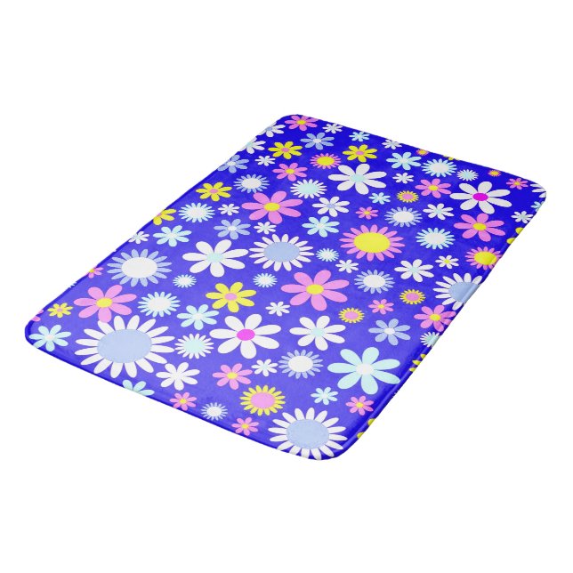 Blue Flower Power Bath Mat (Angled)