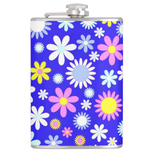 Blue Flower Power Hip Flask