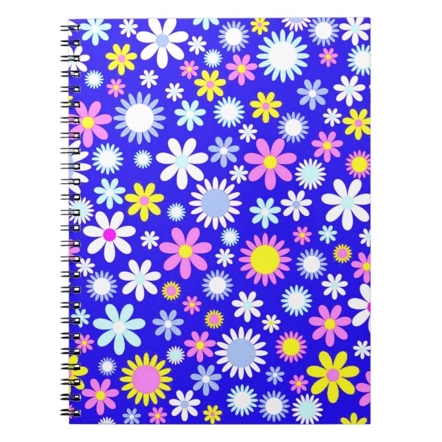 Blue Flower Power Spiral Notebook (Front)