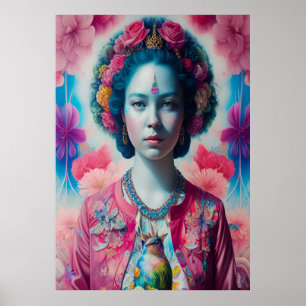 Blue flower princess with pink jacket poster