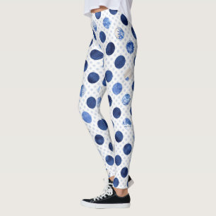 Blue Flower Print Floral Leggings Womens