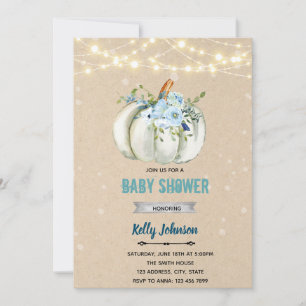 Blue flower pumpkin shower invitation
