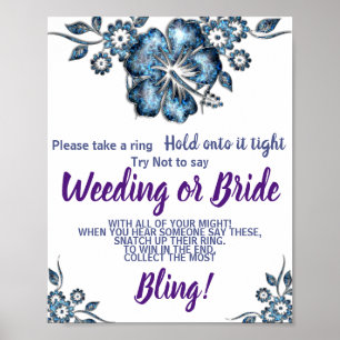 Blue Flower Put a Ring on Bridal Shower Game Sign