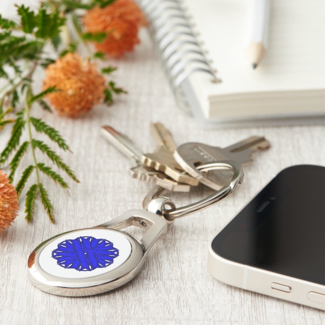 Blue Flower Ribbon by Kenneth Yoncich Key Ring (Side)