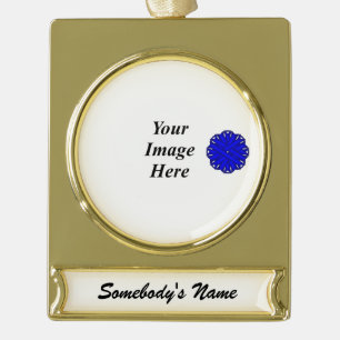 Blue Flower Ribbon Template by Kenneth Yoncich Gold Plated Banner Ornament