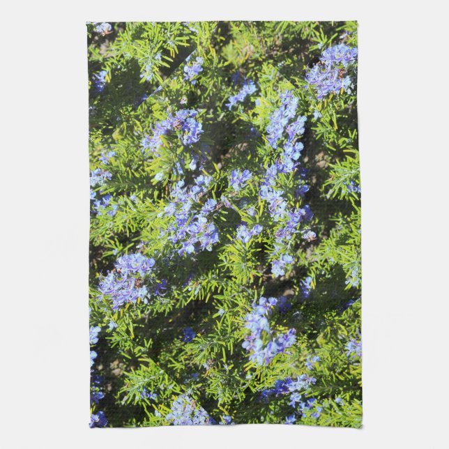 blue flower rosemary bush tea towel (Vertical)