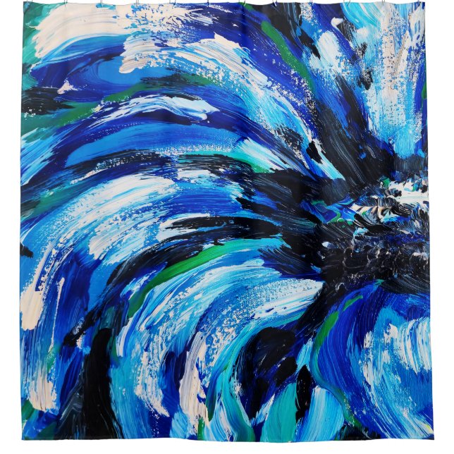 Blue flower shower curtain (Front)