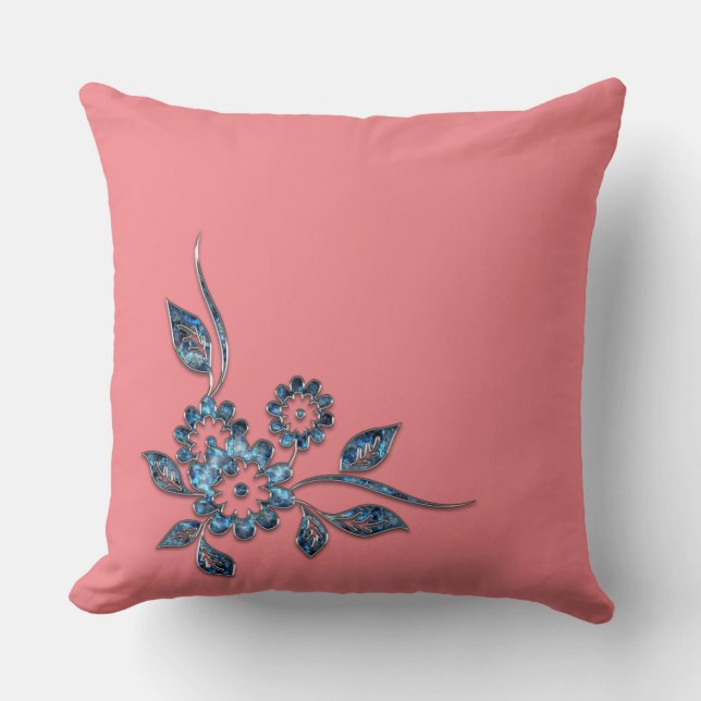 Blue flower silver jewellery decorative ornament cushion (Front)