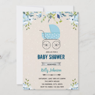 Blue flower stroller theme invitation