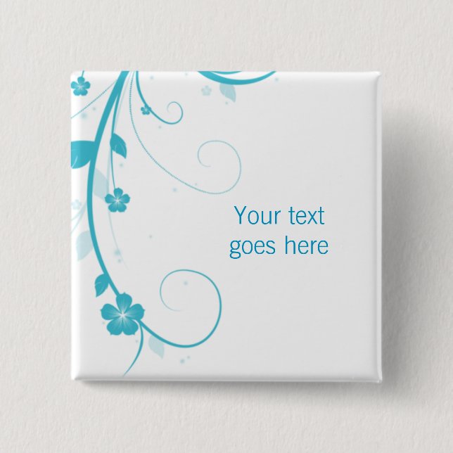 Blue Flower Swirls custom brooch / pin (Front)