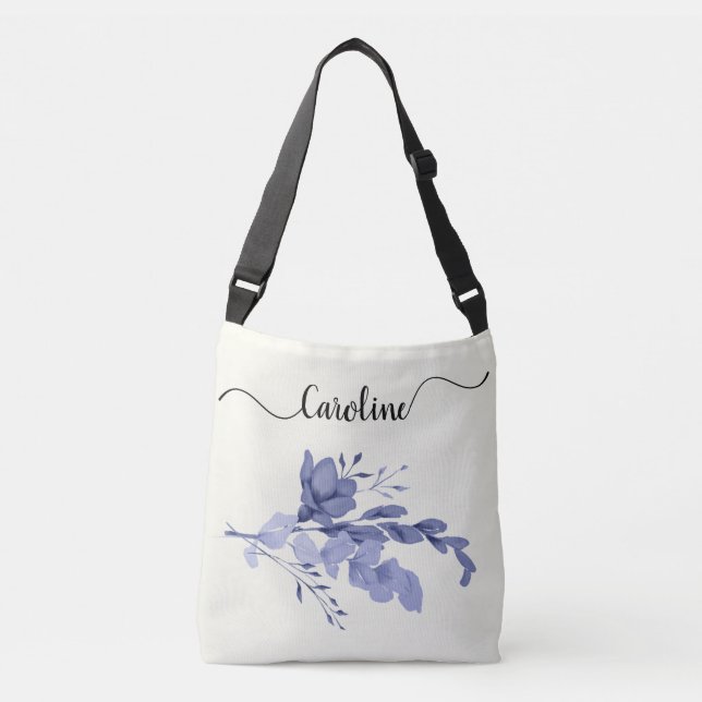 Blue Flower & Swirls Tote Bag (Front)