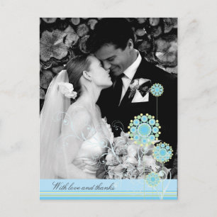 Blue Flower Swirls Wedding Thank You Photo Postcard